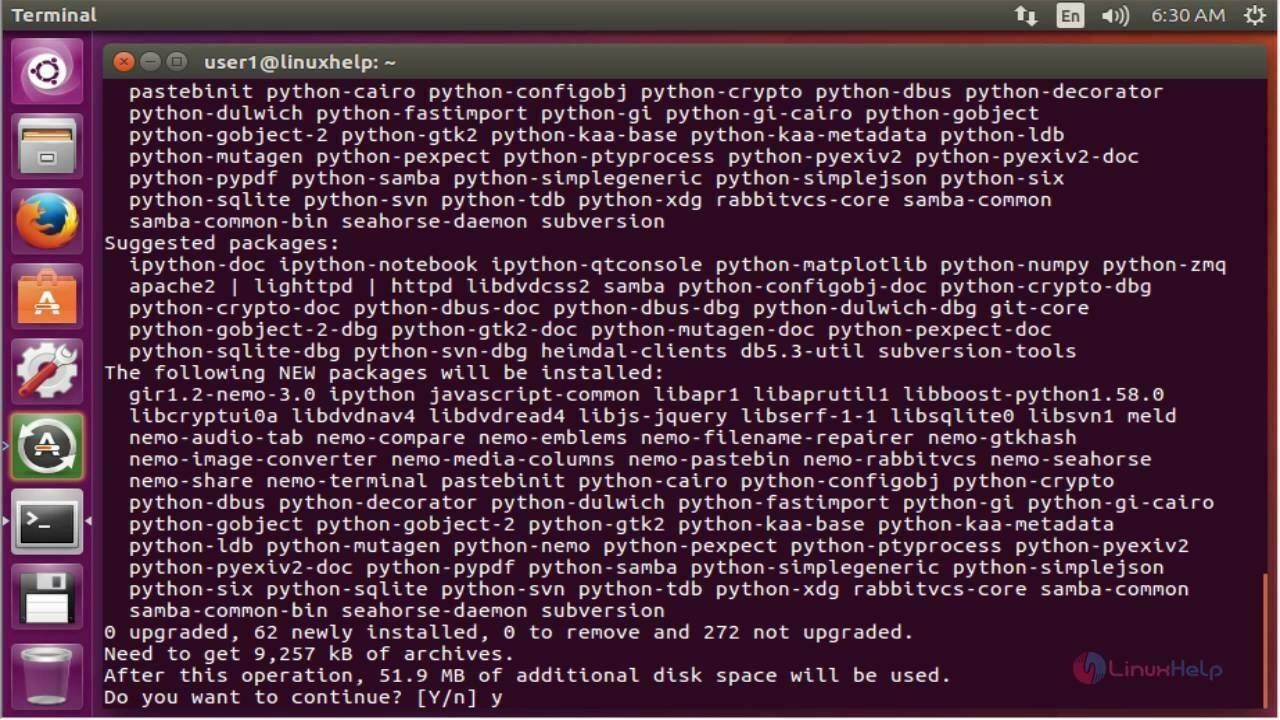 Auto-generated description: A terminal window displays a list of packages related to Python and their dependencies, with a prompt asking if the user wants to continue with the installation.